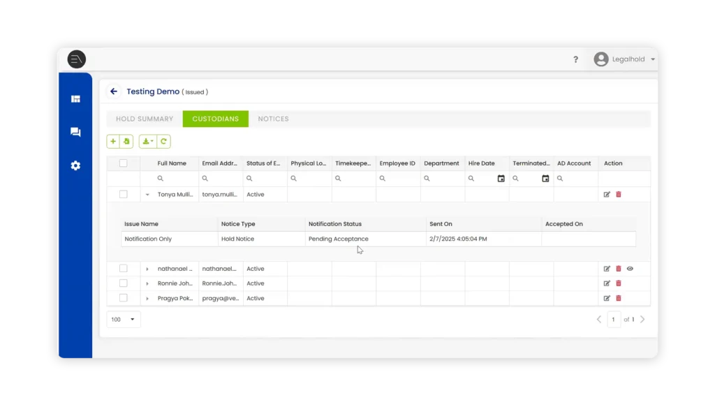 Custodian Acknowledgment Tracking 2