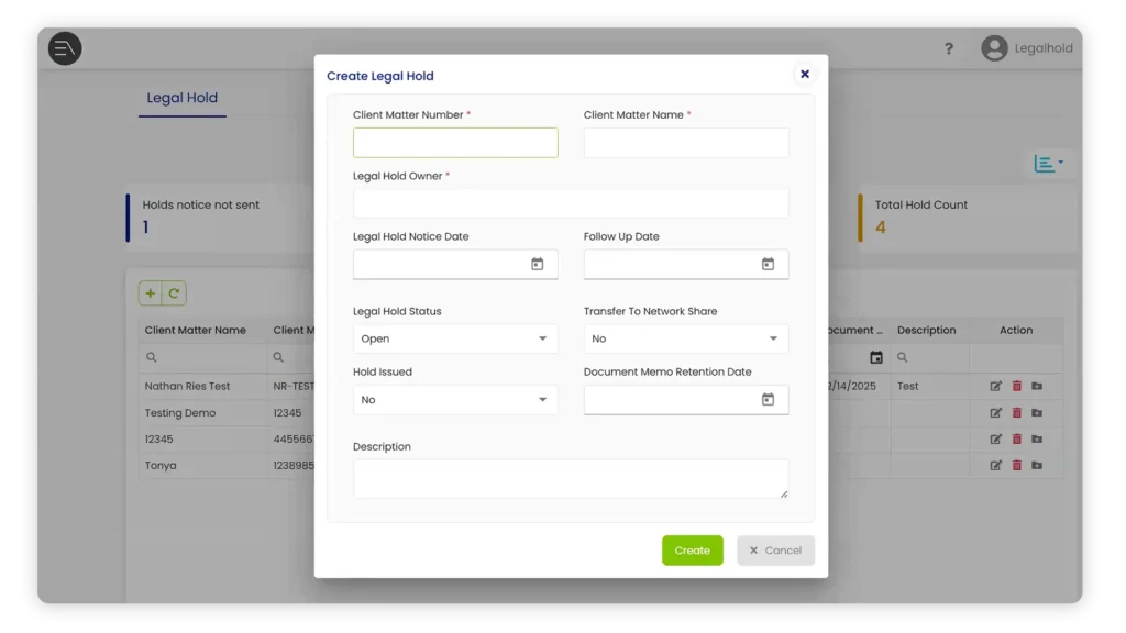 Legal hold release workflow 1